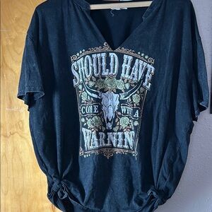 Graphic Black T-Shirt with Bull Skull Design